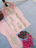 New Designer Party Wear Look Pur Roman Glass Satin Top & Farshi Palazzo With Dupatta set