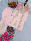New Designer Party Wear Look Pur Roman Glass Satin Top & Farshi Palazzo With Dupatta set