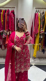KARWA CHAUTH SPECIAL LAUNCH SEQUENCE EMBROIDERY ON SILK FABRIC TOP AND PLAZZO WITH DUPATTA SET