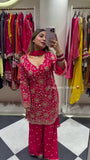 KARWA CHAUTH SPECIAL LAUNCH SEQUENCE EMBROIDERY ON SILK FABRIC TOP AND PLAZZO WITH DUPATTA SET