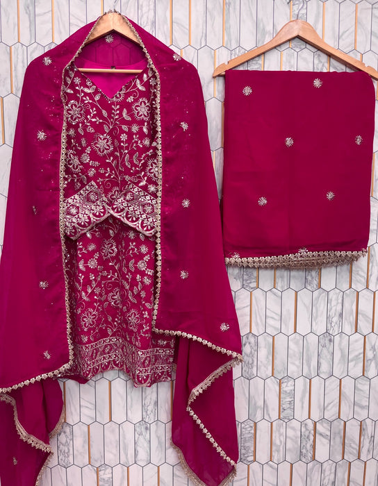 KARWA CHAUTH SPECIAL LAUNCH SEQUENCE EMBROIDERY ON SILK FABRIC TOP AND PLAZZO WITH DUPATTA SET
