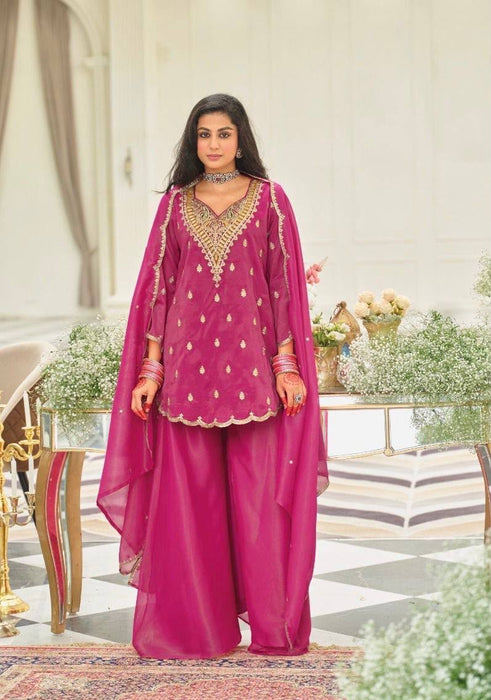 NEW DESIGNER HEAVY NATURAL SILK EMBROIDERY SEQUENCE SHARARA SUIT