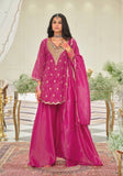 NEW DESIGNER HEAVY NATURAL SILK EMBROIDERY SEQUENCE SHARARA SUIT