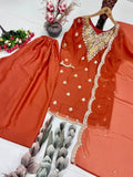 NEW DESIGNER HEAVY NATURAL SILK EMBROIDERY SEQUENCE SHARARA SUIT