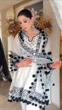 Natural Crepe with Introduced Thread with Real Mirror work with Fancy Lace Salwar Kameez