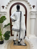 Natural Crepe with Introduced Thread with Real Mirror work with Fancy Lace Salwar Kameez