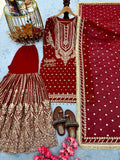 New Designer Party Wear Look Heavy Faux Georgette Top Plazzo & Dupatta Set