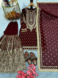 New Designer Party Wear Look Heavy Faux Georgette Top Plazzo & Dupatta Set