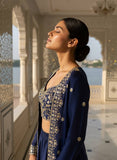 Premium CHINON SILK Elegant Heavy Blue Embroidered indowestern Plazzo Set