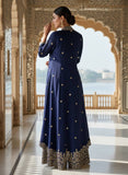 Premium CHINON SILK Elegant Heavy Blue Embroidered indowestern Plazzo Set