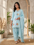 FESTIVAL SEASON WEAR BEAUTIFUL FARSI SUIT WITH SEQUENCE EMBROIDERY WORK KURTI ,SALWAAR AND DUPATTA