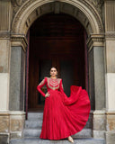 Premium crushed faux georgette with Beautiful 5mm sequins & zari embroidery work Gown