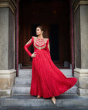 Premium crushed faux georgette with Beautiful 5mm sequins & zari embroidery work Gown