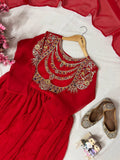 Premium crushed faux georgette with Beautiful 5mm sequins & zari embroidery work Gown