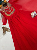 Premium crushed faux georgette with Beautiful 5mm sequins & zari embroidery work Gown
