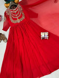 Premium crushed faux georgette with Beautiful 5mm sequins & zari embroidery work Gown
