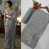 FAUX Georgette With Heavy 5MM & 3MM Khichdi Sequence Embroidery Work Saree