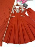 New Party Wear & Festive Look Pure Roman Silk Anarkali Gown Dupatta & Plazzo Set