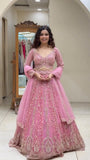 TWO COLOUR BRIDAL WEAR HEAVY EMBROIDERY BEADS SEQUENCE WORK LEHENGAS WITH DUPATTA SET