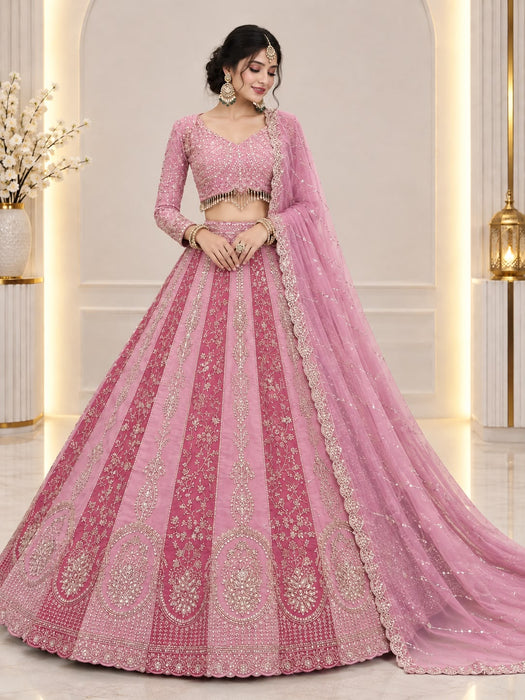 TWO COLOUR BRIDAL WEAR HEAVY EMBROIDERY BEADS SEQUENCE WORK LEHENGAS WITH DUPATTA SET