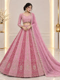 TWO COLOUR BRIDAL WEAR HEAVY EMBROIDERY BEADS SEQUENCE WORK LEHENGAS WITH DUPATTA SET