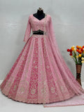 TWO COLOUR BRIDAL WEAR HEAVY EMBROIDERY BEADS SEQUENCE WORK LEHENGAS WITH DUPATTA SET
