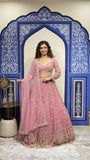 TWO COLOUR BRIDAL WEAR HEAVY EMBROIDERY BEADS SEQUENCE WORK LEHENGAS WITH DUPATTA SET
