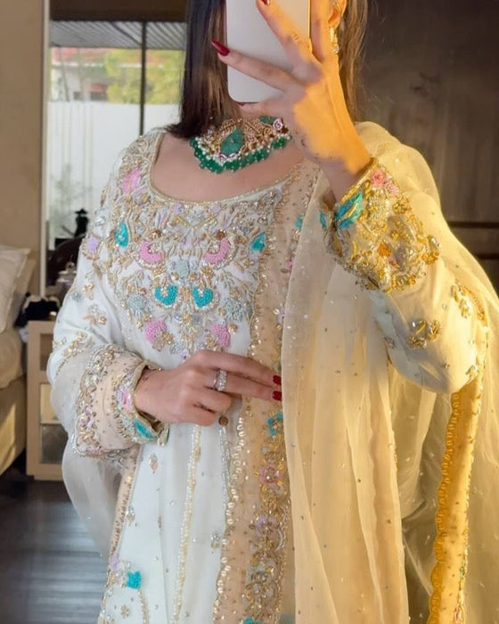 NEW KURTI-SHARARA SET IN GEORGETTE WITH BEAUTIFUL SEQUINS & THREAD EMBROIDERY WORK