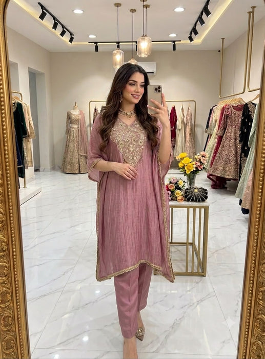 Pure Salsa Crush Silk With Embroidery 5mm Sequence Work Co-Ord Set