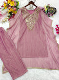 Pure Salsa Crush Silk With Embroidery 5mm Sequence Work Co-Ord Set