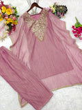 Pure Salsa Crush Silk With Embroidery 5mm Sequence Work Co-Ord Set