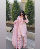 New Designer Party Wear Look Pure Natural Crepe Top & Farshi Palazzo With Dupatta set