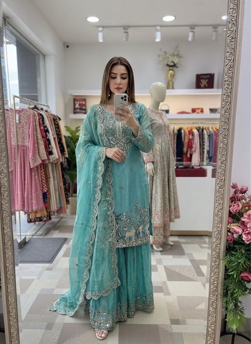 Pure Fendy Silk With Embroidery 5mm Sequence Work Salwar Kameez