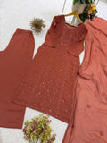 DESIGNER SUIT WITH SEQUENCE EMBROIDERY WORK TOP PLAZZO AND DUPATTA