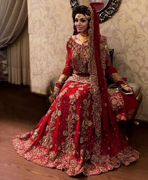 red heavy bridal lehenga