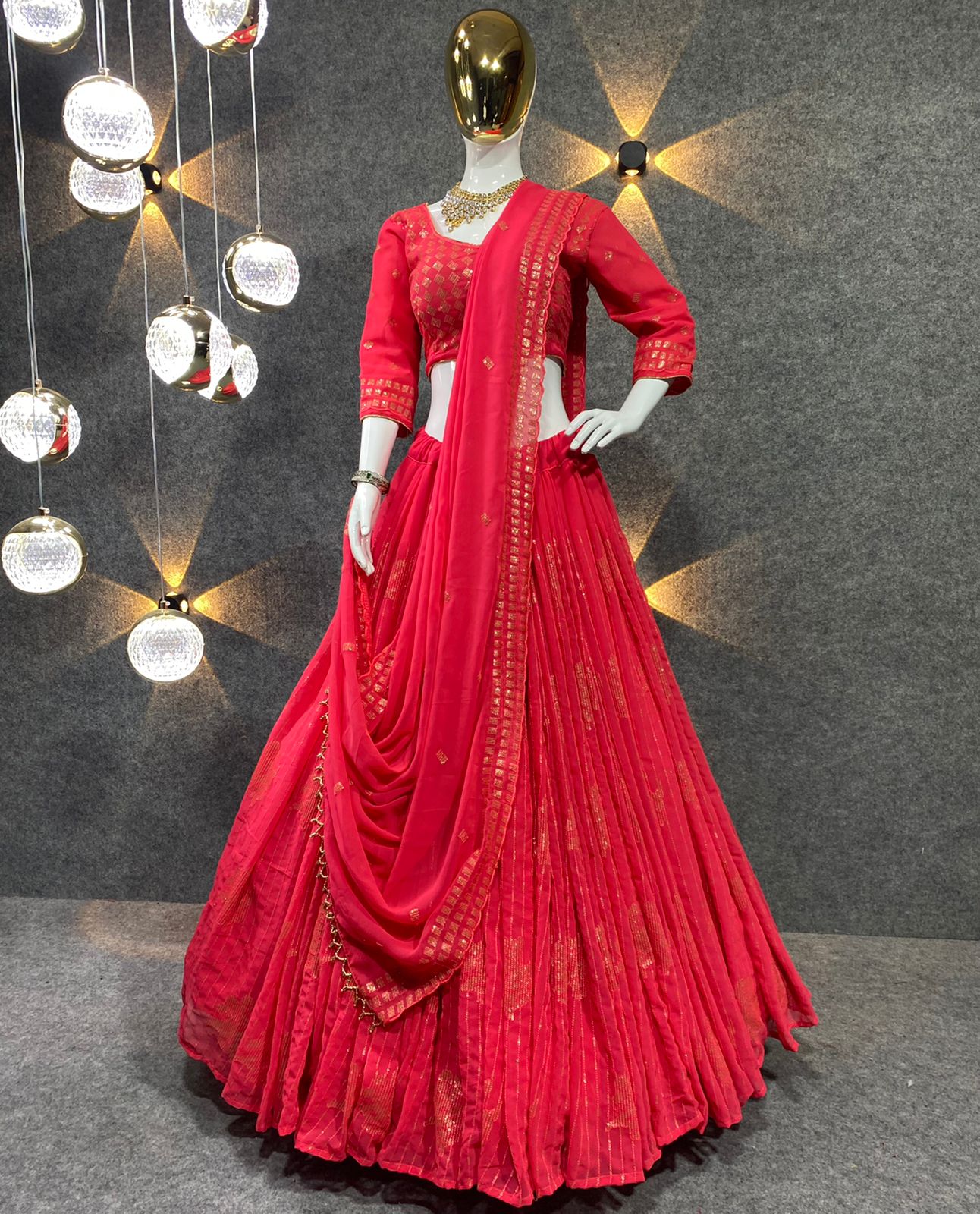 Red satin double layered designer lehenga choli 062 | Designer lehenga  choli, Party wear lehenga, Designer bridal lehenga