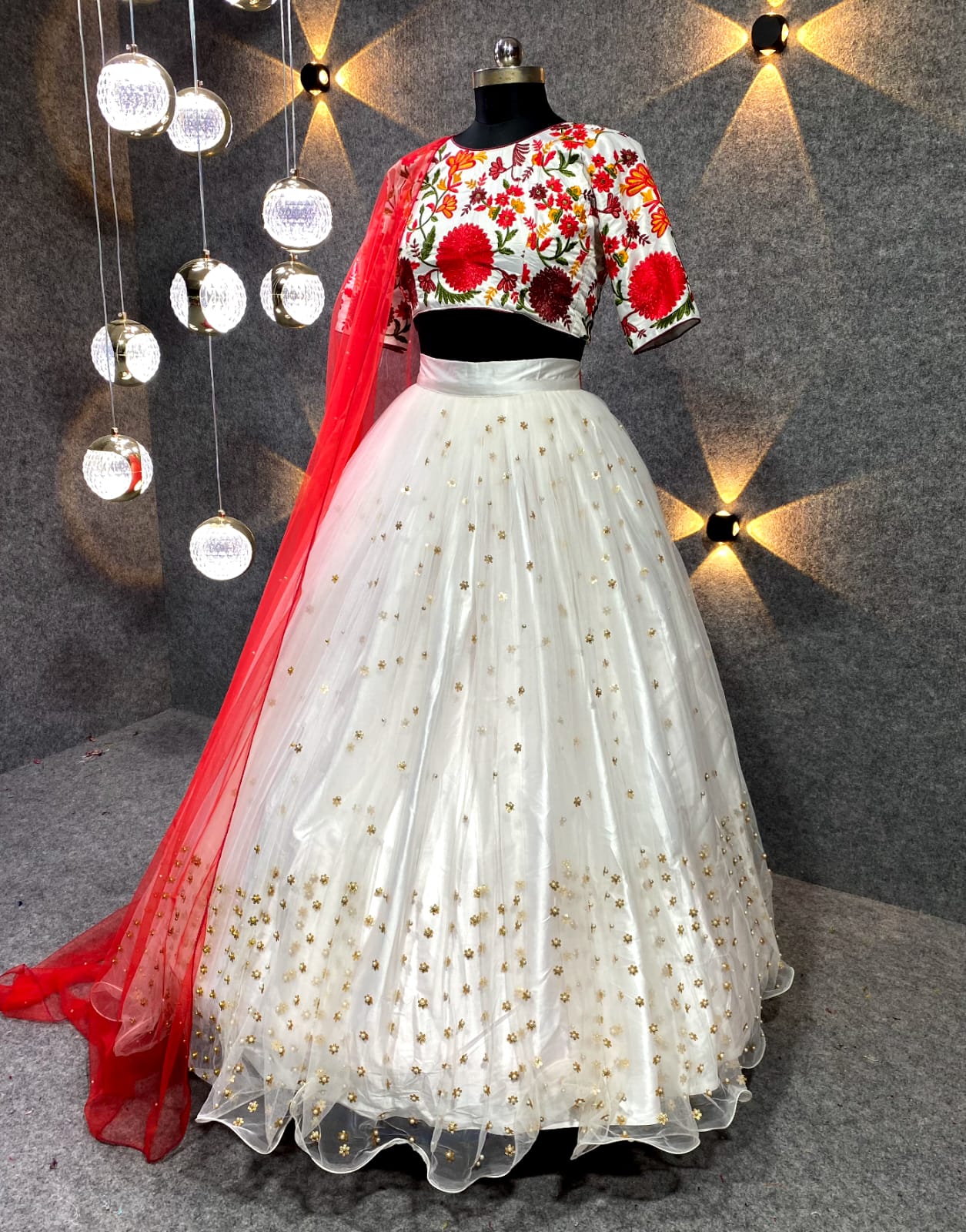 OFF WHITE EMBROIDERED DESIGNER LEHENGA CHOLI