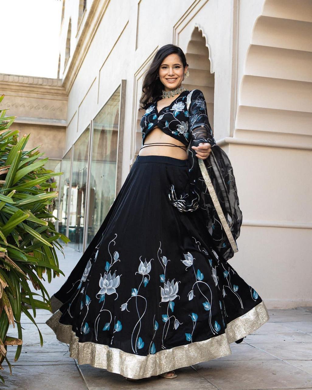 Printed Lehenga & Blouse Set by Kalista now available at Aza Fashions |  Party wear indian dresses, Cold shoulder blouse designs, Indian fashion  dresses