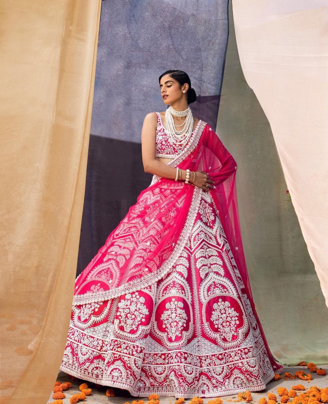 Red Embroidered Bridal Lehenga Set With Two Dupattas Design by Dolly J at  Pernia's Pop Up Shop 2023