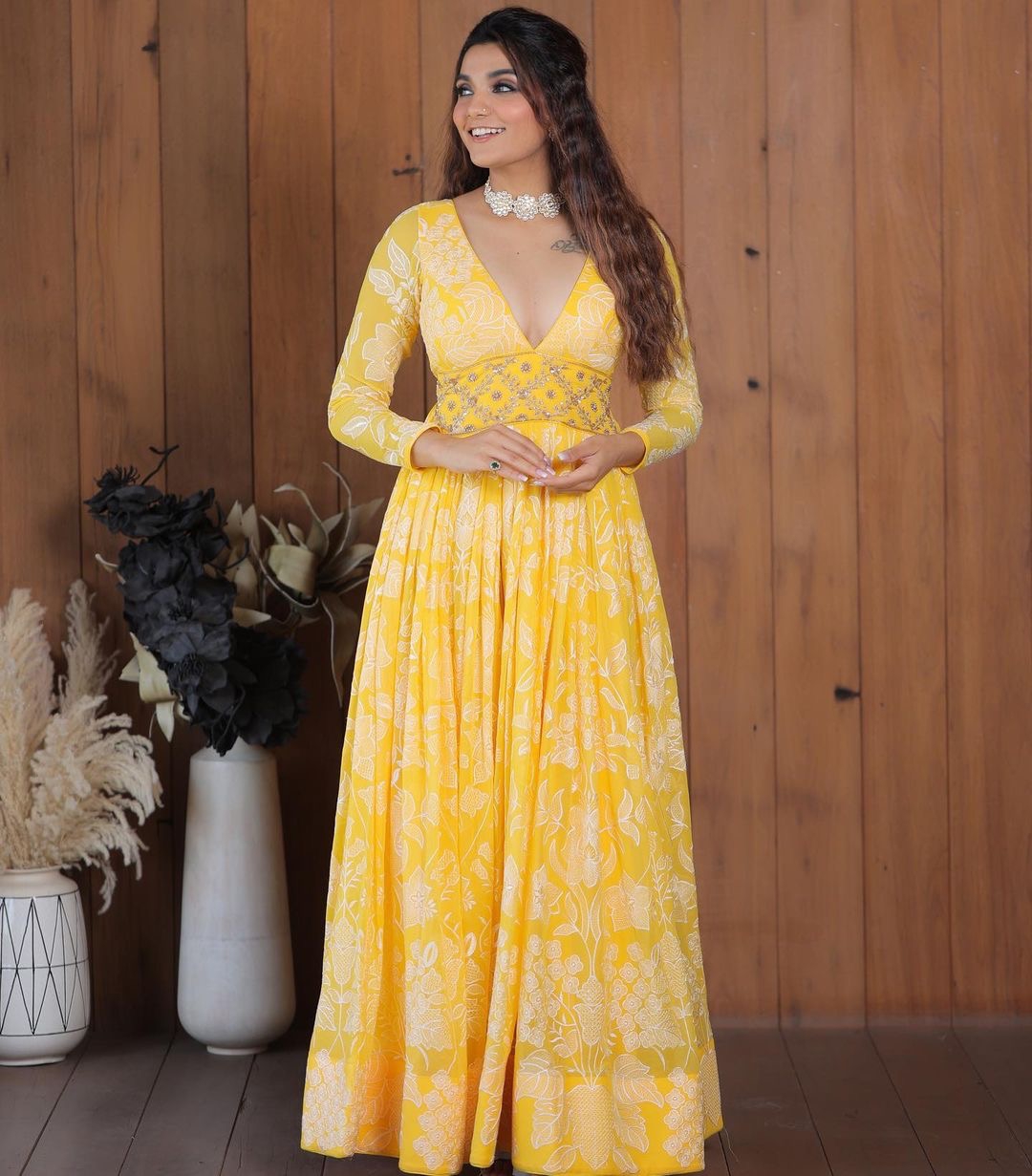 Mustard yellow South Indian Fashion Gown