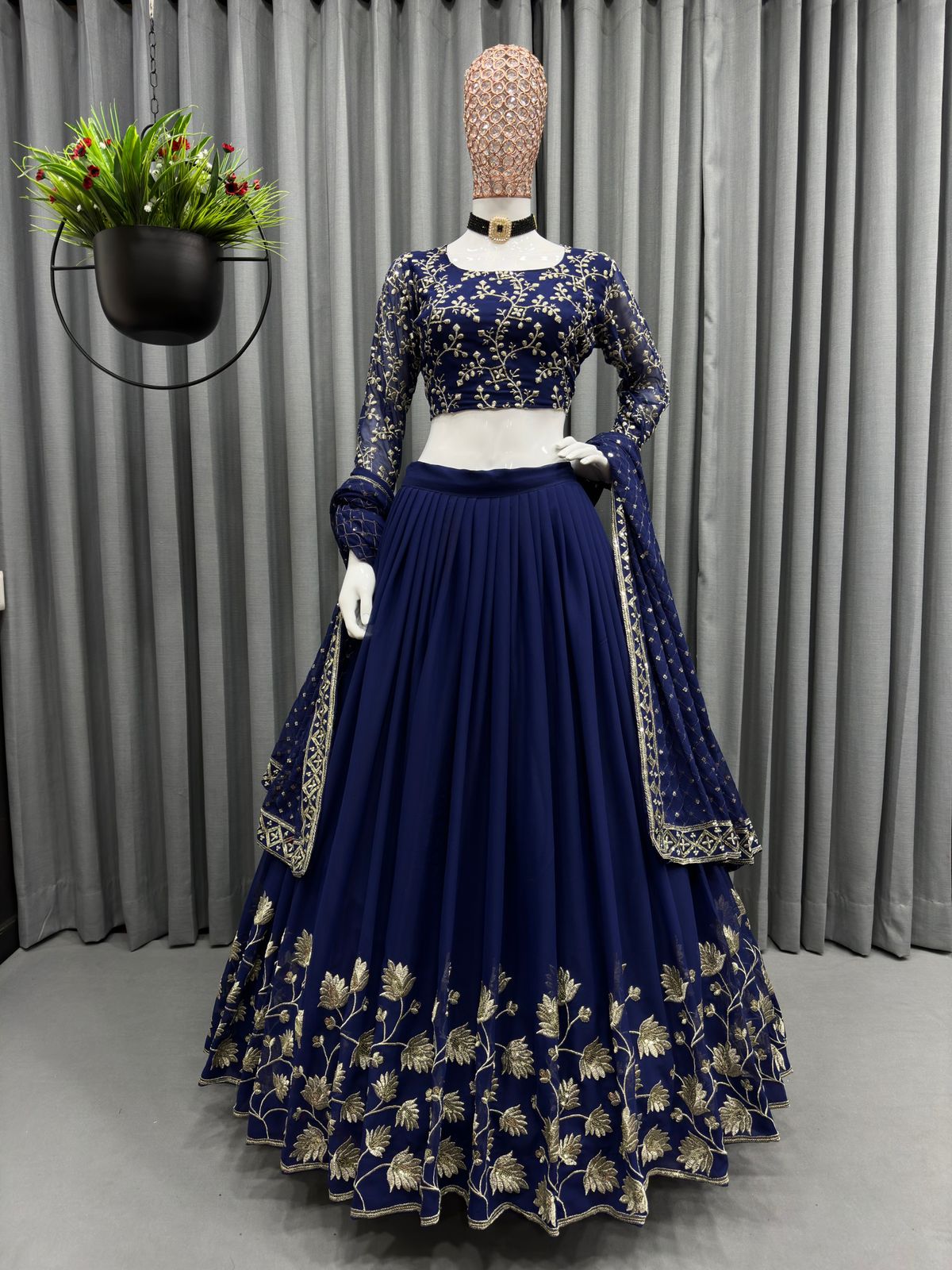 Royal Blue Sequin Embroidered Georgette Lehenga Choli Collection On  Wholesale