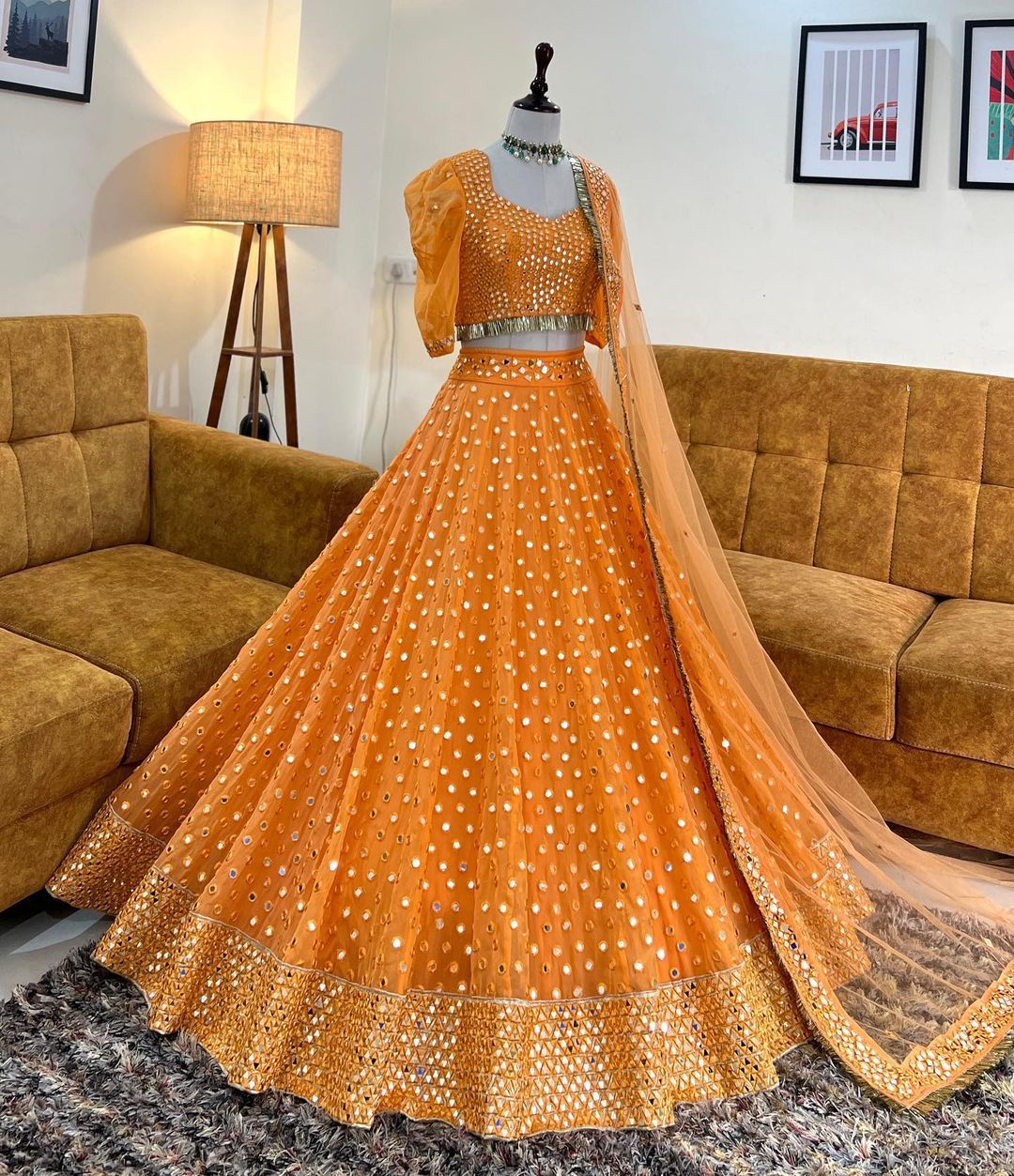 Orange color trendy designer lehenga choli for attractive looks – Joshindia