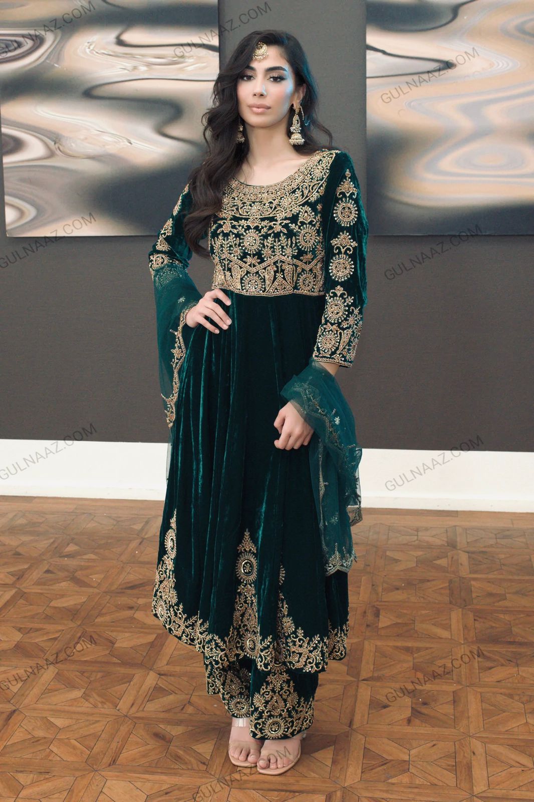 Maroon velvet Flared Anarkali Designer gown