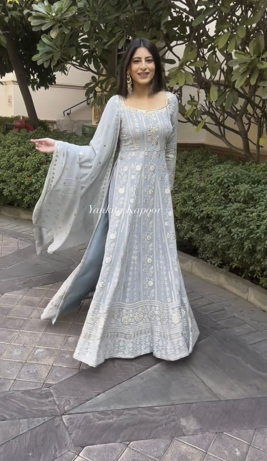 Yankita Kapoor White Pink Color Mirror Embellished Party Wear Sharara Suit
